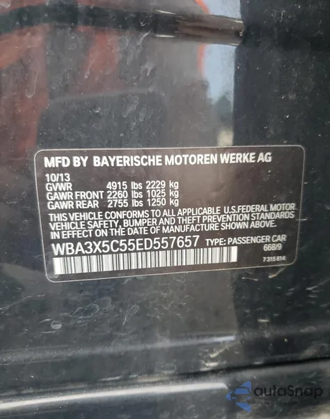 2014 BMW 328 Xigt z USA, uszkodzony, nr VIN WBA3X5C55ED557657